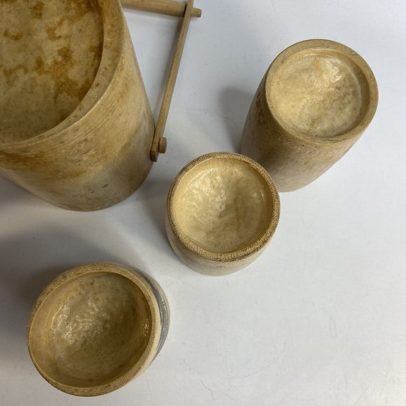 Tiki Bamboo Glasses & Ice Bucket Hand Painted Korean War Souvenir 50's Set of 7 - Picture 12 of 16